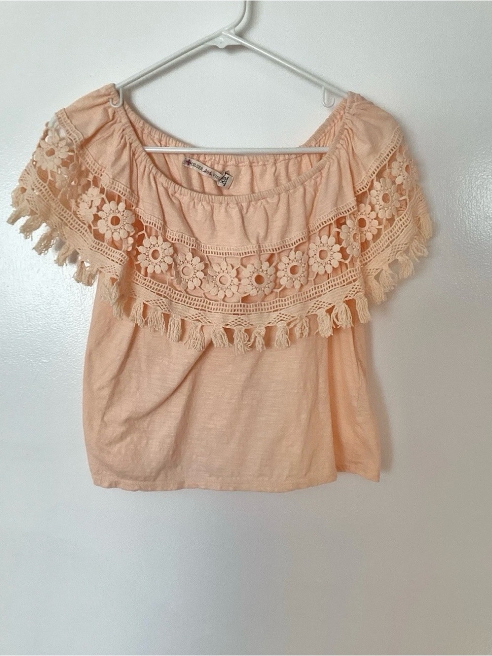 Chelsea & Violet Peach Crochet Off-Shoulder Crop Top